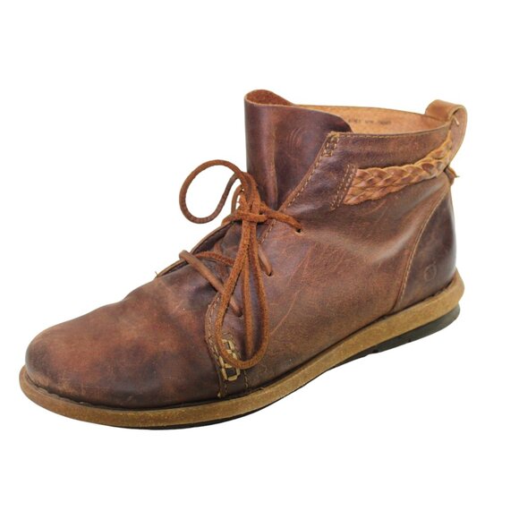 Born Temple Distressed Burnished Dark Brown Lace Up Ankle Boot Size 9 - Picture 4 of 10